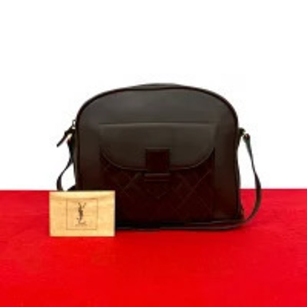 Saint Laurent Yves Quilted Leather Shoulder Bag Pouch Clutch Brown
